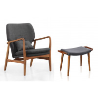 Manhattan Comfort 2-AC015OT001-CC Bradley Charcoal and Walnut Accent Chair and Ottoman
